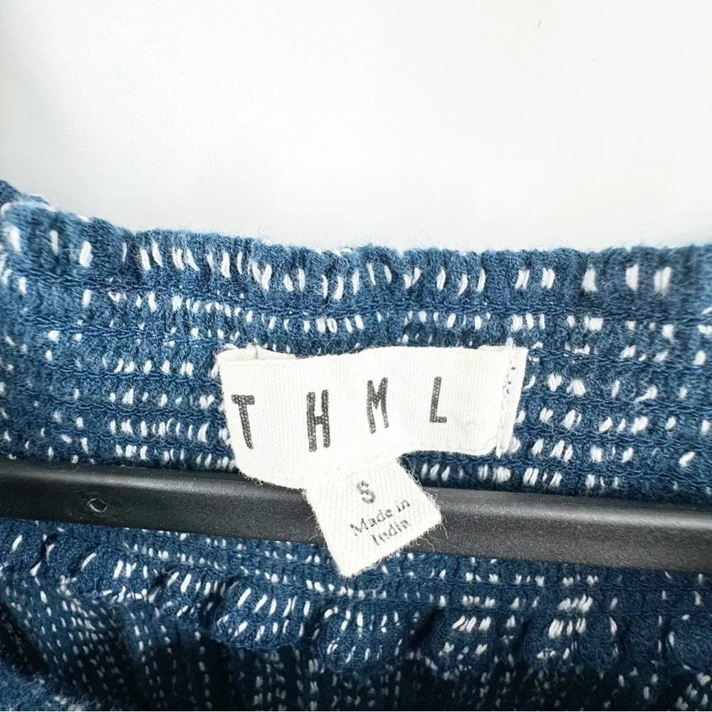 ✅ THML BLUE Romper with‎ COLORFUL Pompon Size SMALL ON/OFF SHOULDER BOHO - Picture 3 of 4